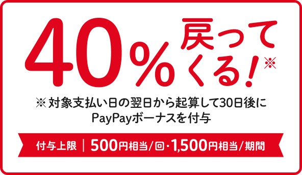 40%߂Ă!Ώێx̗NZ30PayPay{[iXt^ t^500~/E1,500~/